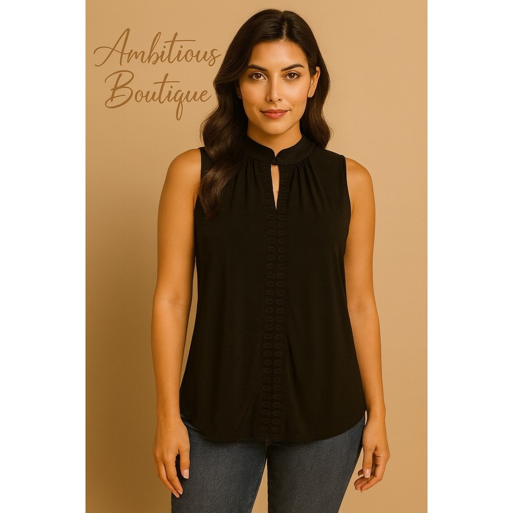 Per Seption Concept Black Sleeveless Top with Keyhole Detail / Size M / Sku0095